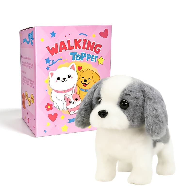 TEMU 2026 Walking Puppy Toy, Interactive Plush Robot Dog With Leash, Bone And Bow Additions, , , Tail, Head, Soft Companion, Great For Birthday, Christmas, Holiday Gifts