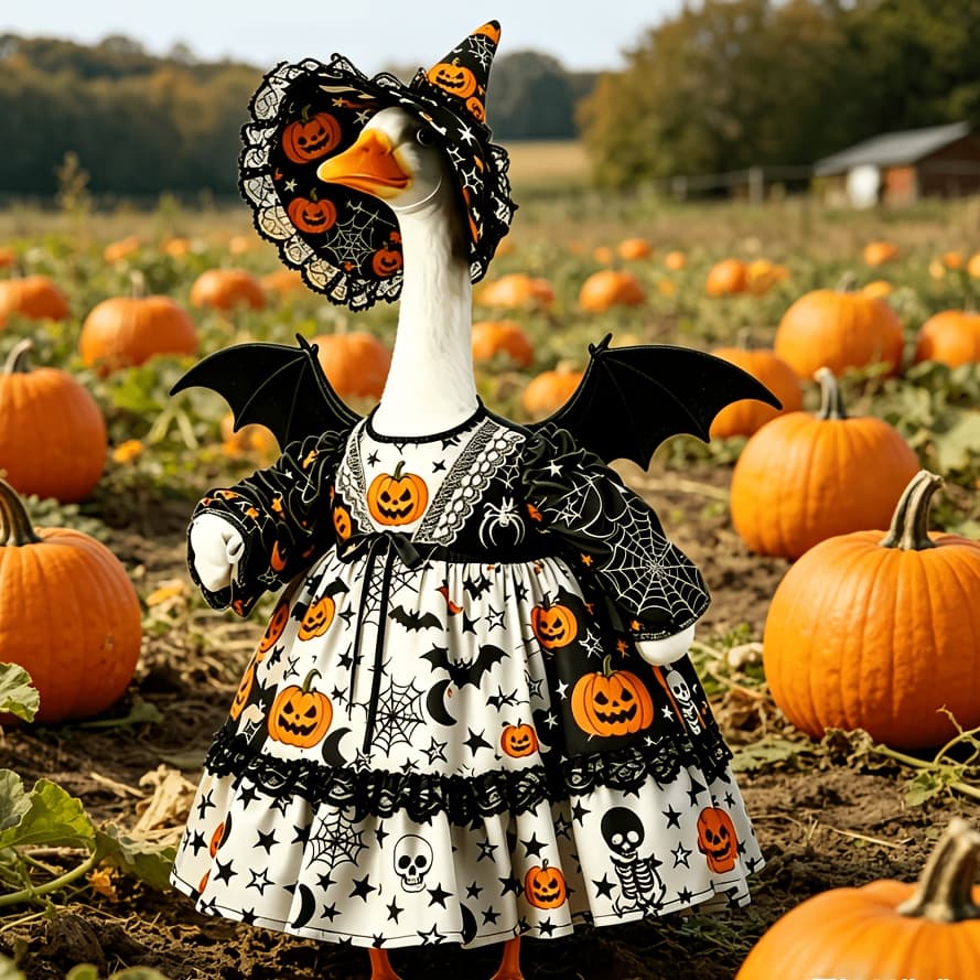 TEMU Halloween Porch Goose Outfit Pumpkin Skull Bat Print Goose Clothes With Hat And Wing Goose Costume For Lawn Patio Outdoor Decor