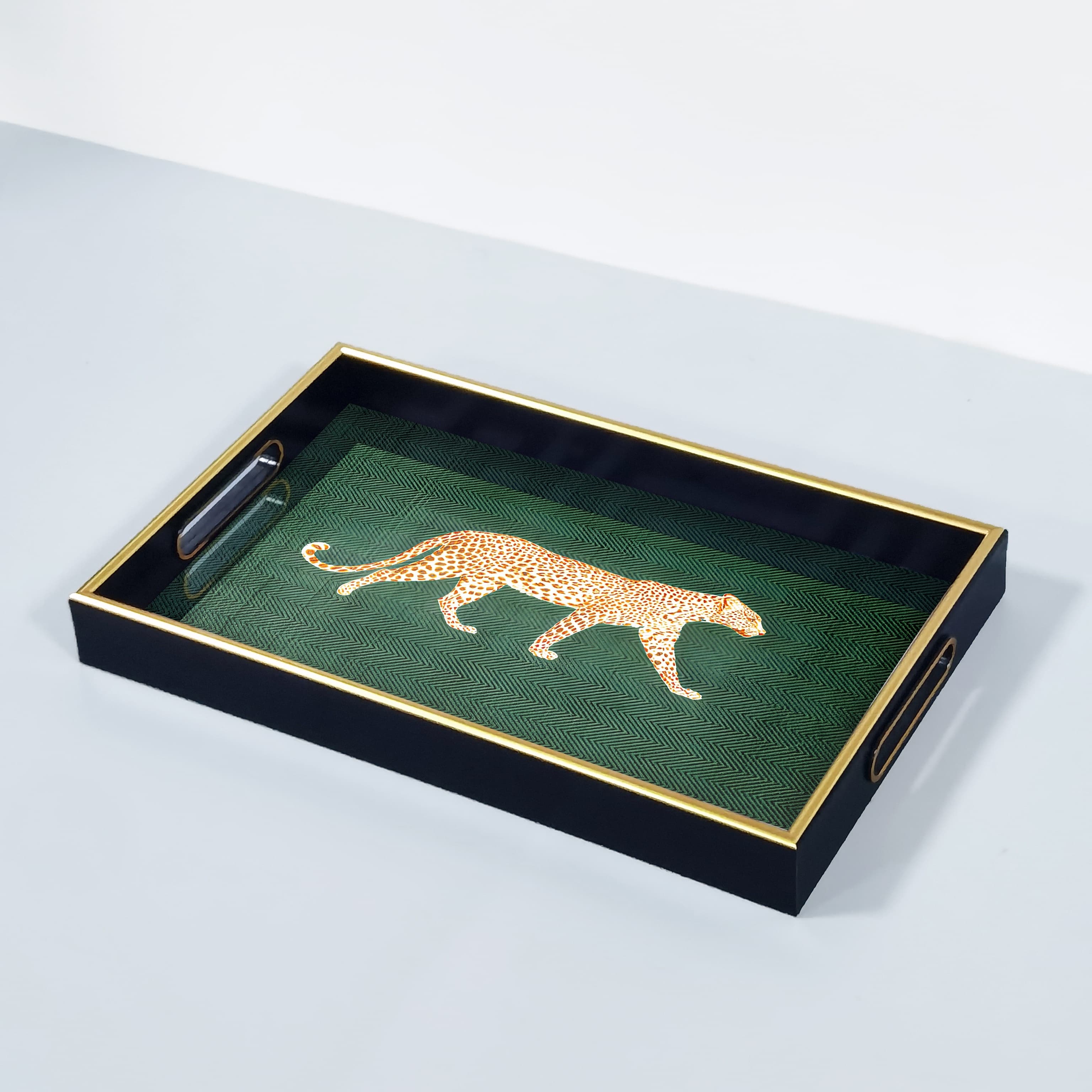 TEMU Artistic Leopard Print Glass Tray For Perfume & Jewelry - Decorative Animal-themed Home Accessory