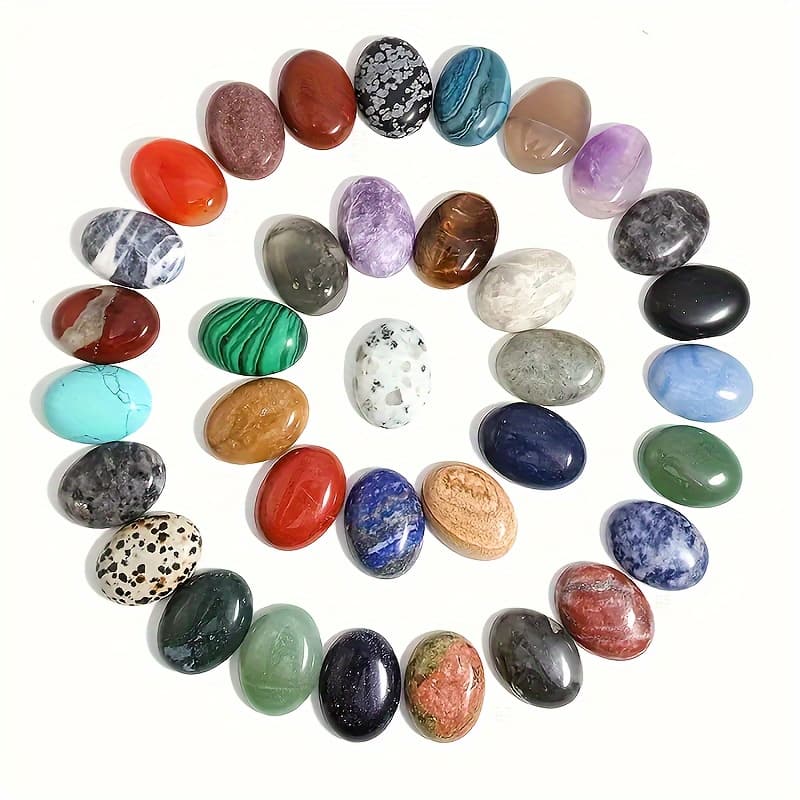 TEMU 2d Flat - 30pcs Random Oval Cabochon Stone Flat Back Gemstones, Stone For Jewelry Making Ring, Natural Stone Oval Synthetic Semi- For Home Deocor
