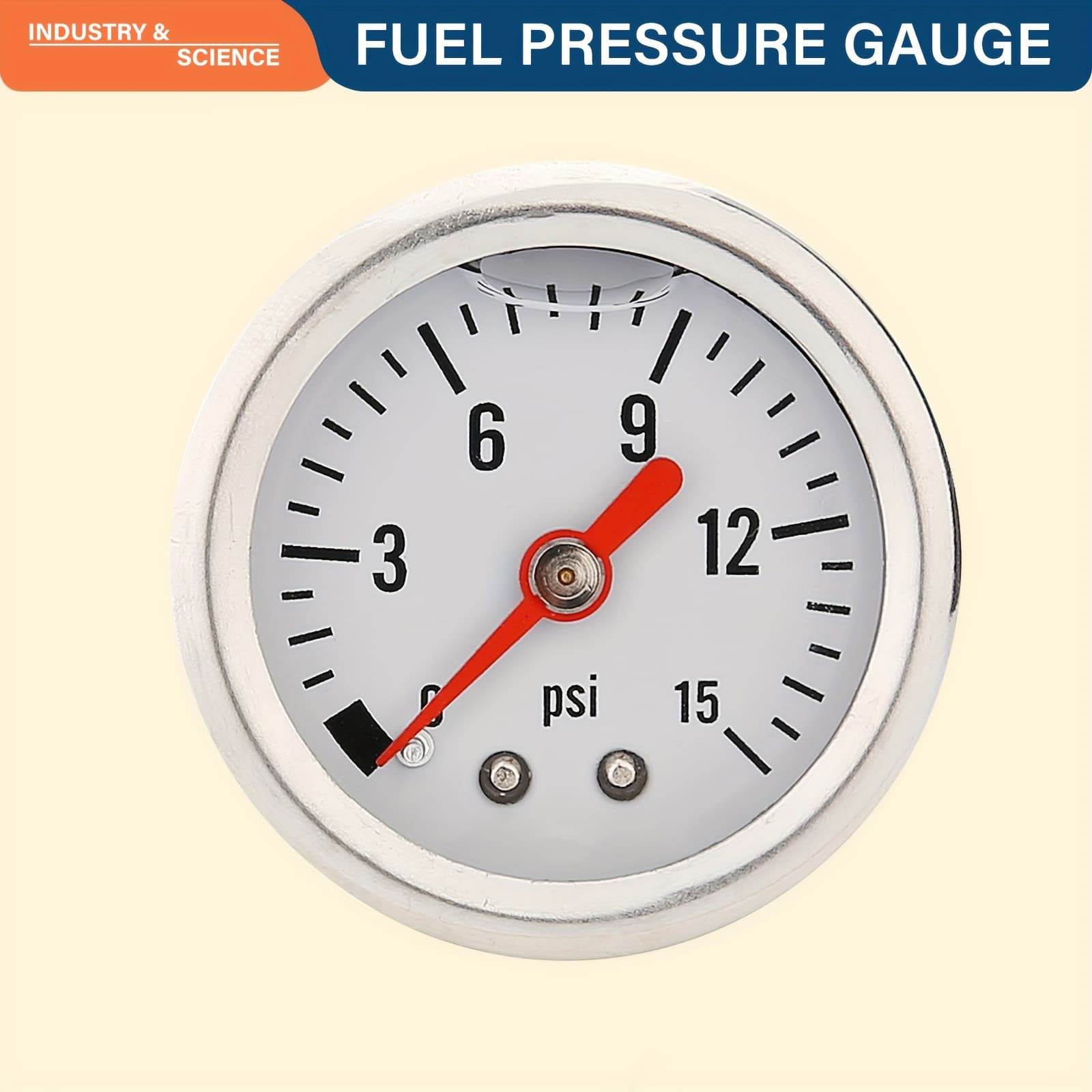 TEMU 1.5" Dial Size, Oil Filled, Fuel Pressure Gauge 1/8 Npt, Inline Fuel Pressure Gauge, Automotive Replacement Fuel Pressure Gauge, 304 Stainless , 0-15psi, -3-2-3%, Liquid Filled Design