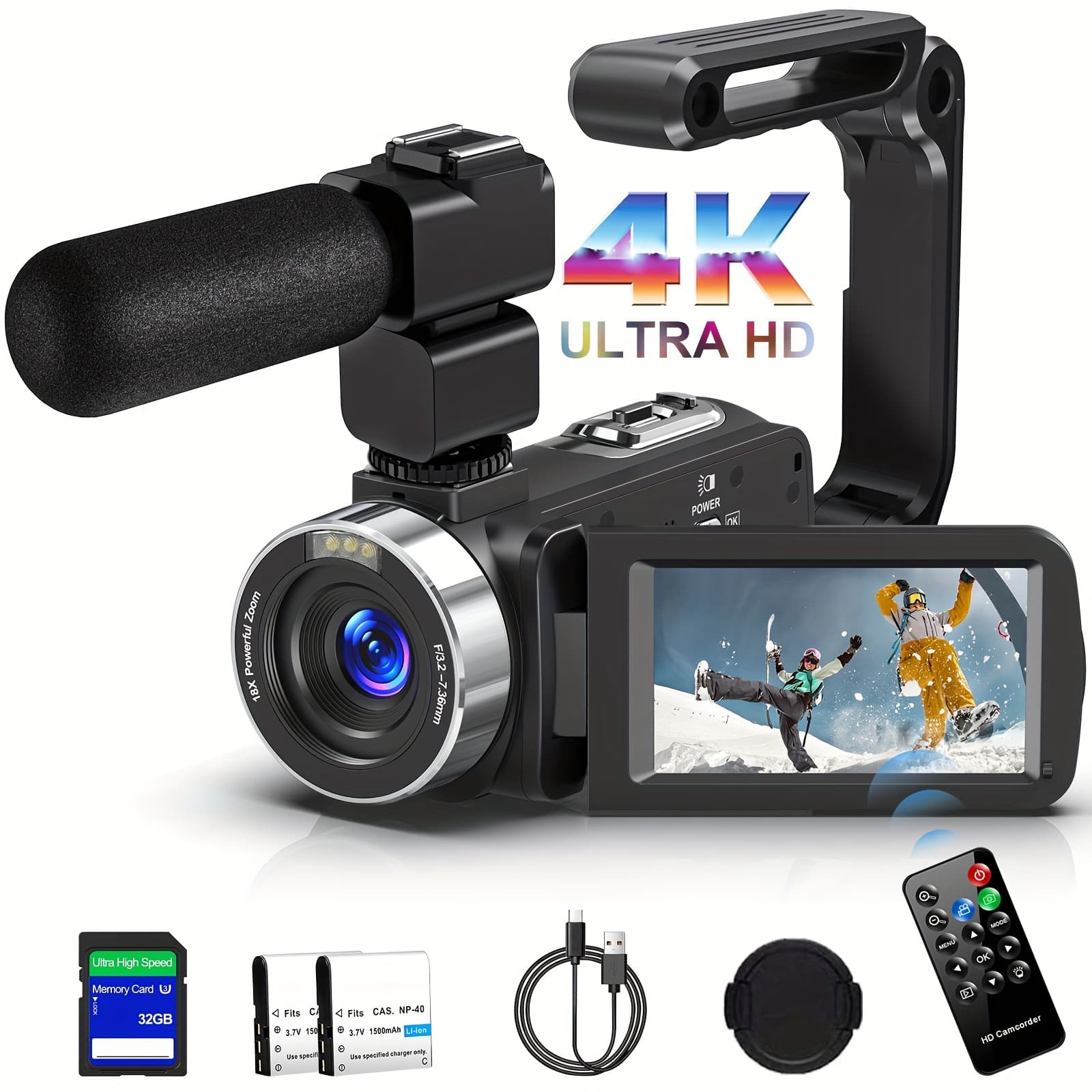 TEMU Dingetu Video Camera Ultra Hd 80mp Vlogging Camera For Youtube 18x Digital Ir Night " Ips Hd Screen With Handheld , Microphone, 32gb Sd Card