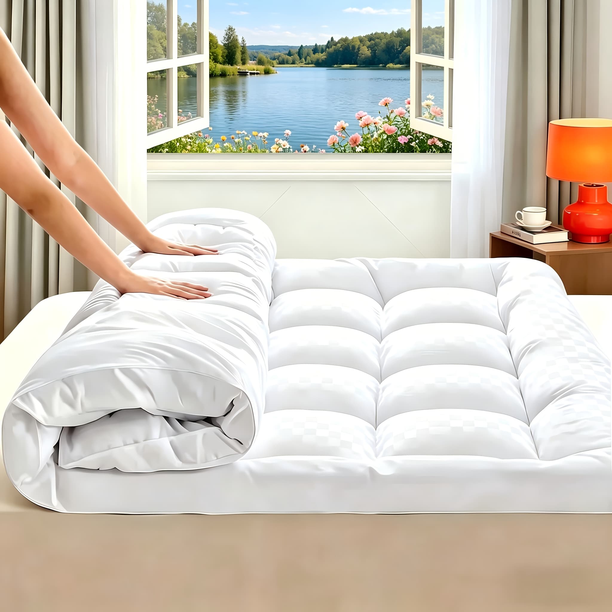 TEMU Cooling Mattress Topper, Plush Quilted Pad With 8-21 Inch Deep Pockets, Overfilled With Breathable Polyester, Mattress Protector- Machine Washable