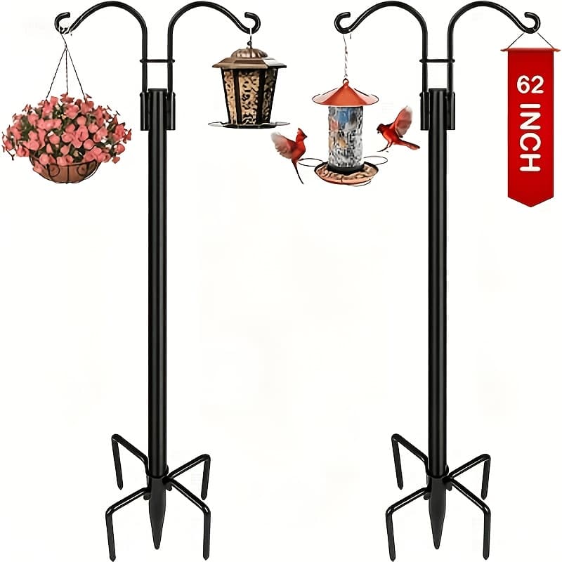 TEMU Outdoor Hooks, Outdoor Double Shepherd Hooks, Garden Rod With 5 Base Forks, Heavy- Pot Hooks For Hanging Plant Baskets, Lanterns, Hummingbird Feeders, String Lights, Light Rods