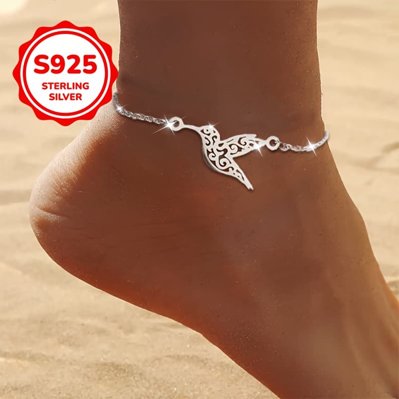 TEMU Trendy Women's S925 Silver Anklet, Suitable For Wearing On The Ankle Or Wrist, Featuring A Chic Bird-shaped , Perfect For Gifting, Beach Additions, Bohemian Aesthetics, And Vintage Style