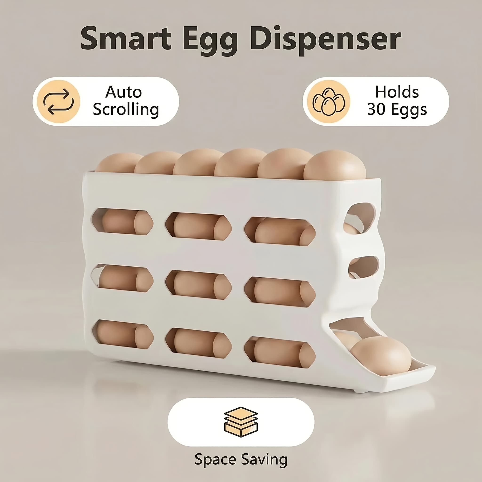 TEMU 4-tier Storage Rack With Space-saving Side Doors, Holds 30 Eggs, Features Handles, Smooth Glossy Durable Plastic, Universal Kitchen And Refrigerator Organizer Shelf