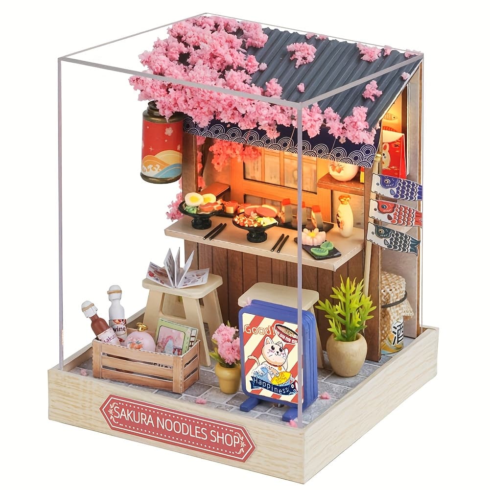 TEMU Mini Wooden Doll House With Dust Cover Handmade Creative Cottage For Teenagers And Adults Birthday Gifts (excluding Glue Batteries)