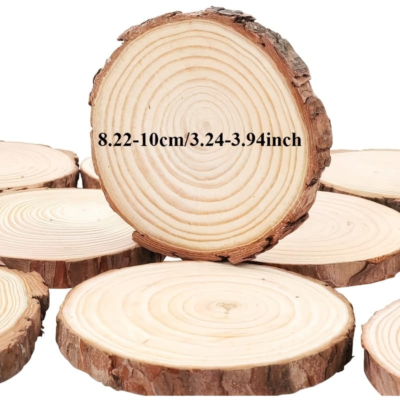 TEMU Set Of 10 Natural Wood Discs, Ideal For Crafting, , And Rustic Weddings. Unrefined Circular Pieces With Bark Are Great For Festive Decor, , , And An Artisanal