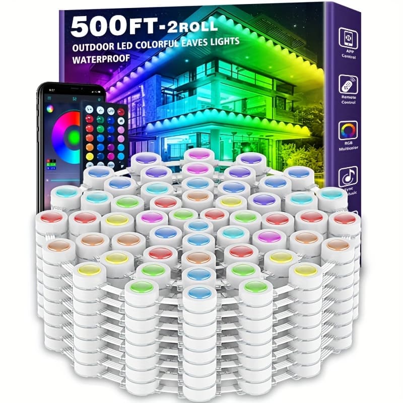 TEMU 500ft Rgb Lights, Waterproof Smart Led Lights With App/remote Control, For Christmas And Decor, Daily And Accent Lighting, House Garden Lighting
