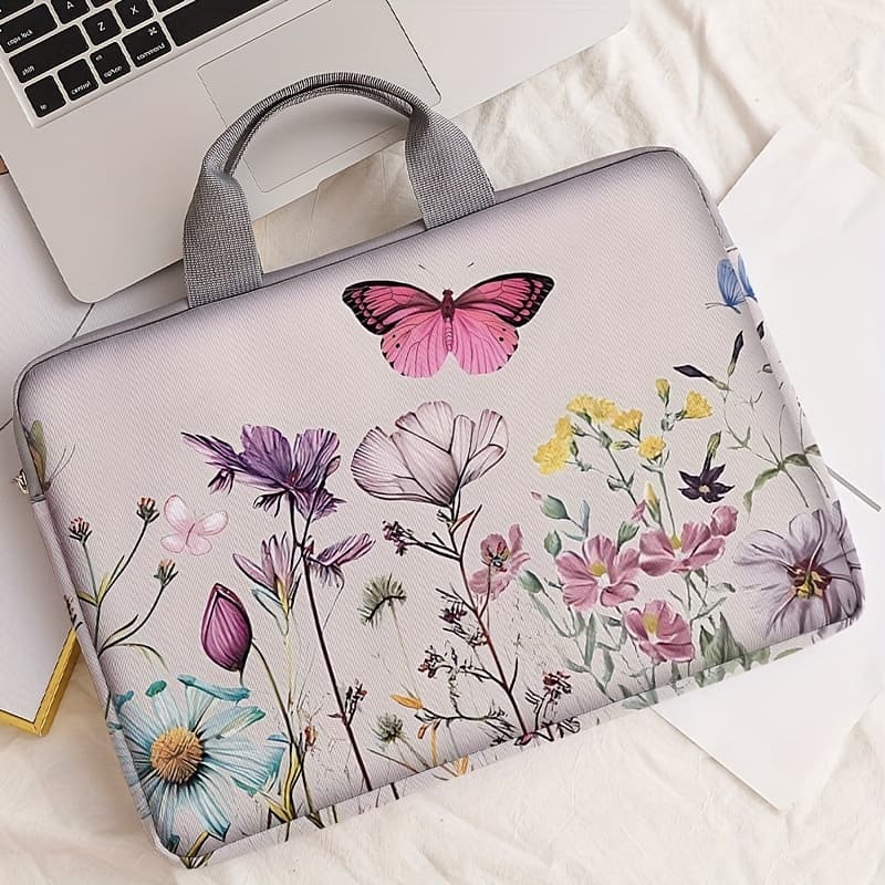 TEMU Set, 2 Styles, Flower Pattern Printed Laptop Bag, Soft Laptop Fabric Cover Suitable For 14 Inch Laptop Soft Cover, Laptop Cover, Tablet Cover, Laptop Zipper Cover, Fixed Laptop Bag
