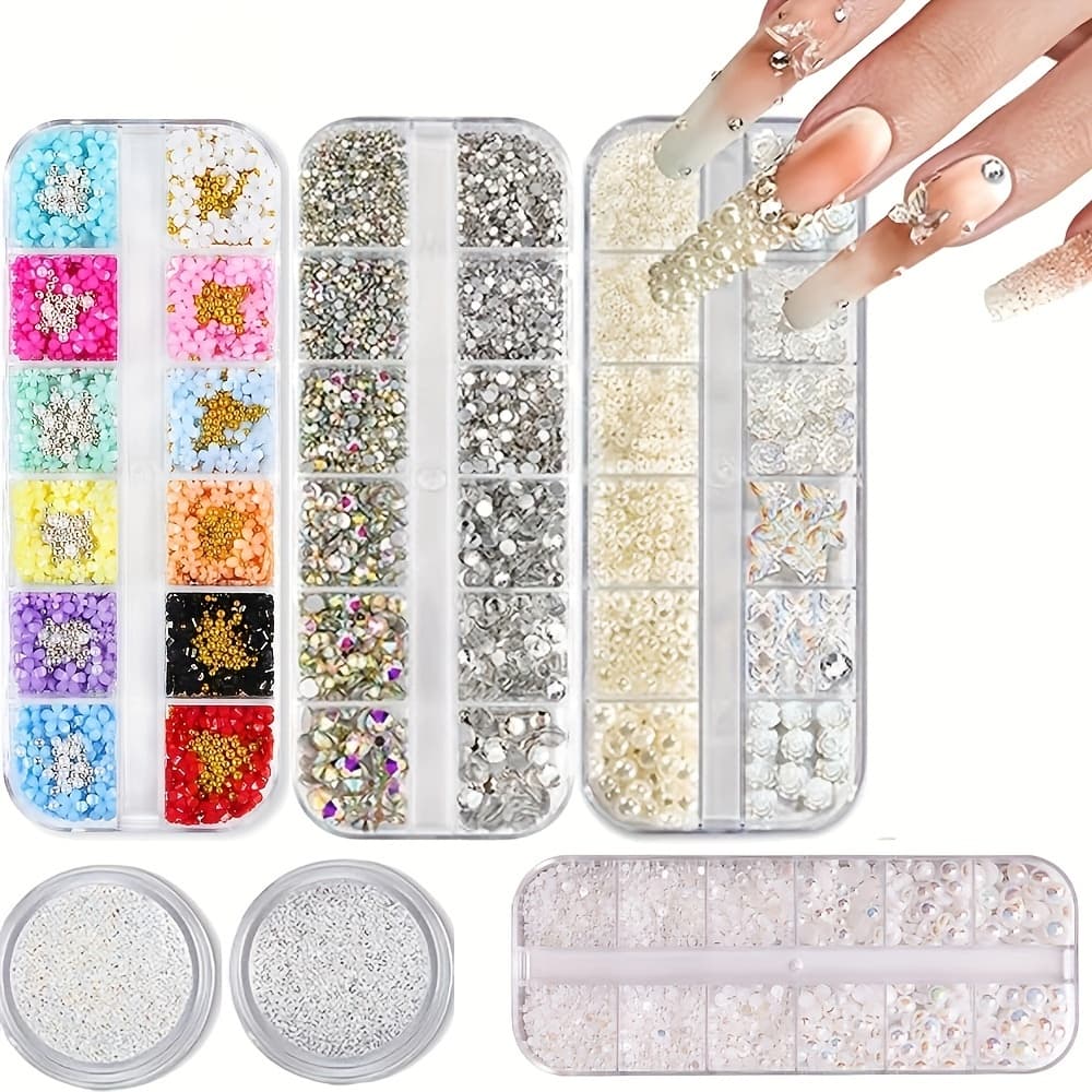 TEMU For Nail Charms And Rhinestones Kit | 3d Pearl For Nail Gems, Crystals, And Pearls For Nail Art, Unscented