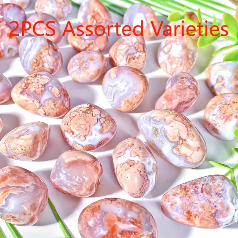 TEMU 2pcs Pink Agate Natural Tumbled Crystal, Natural Crystals Quartz Minerals, Table Decoration (natural Crystal, Each Piece Is Unique, Ship )