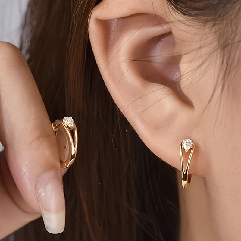 TEMU Geometric Zirconia Inlaid Hoop Earrings Women's Casual Accessory