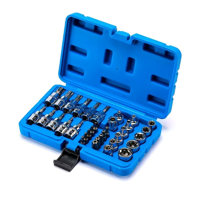 TEMU 3/8 Inch Drive Sleeve Kit 34pcs Per Set - Multi-functional Machine Repair And Auto Repair Professional Tool Set - Pressure Sleeve Kit/ Chrome-vanadium Steel/ Imperial/ Sleeve Head