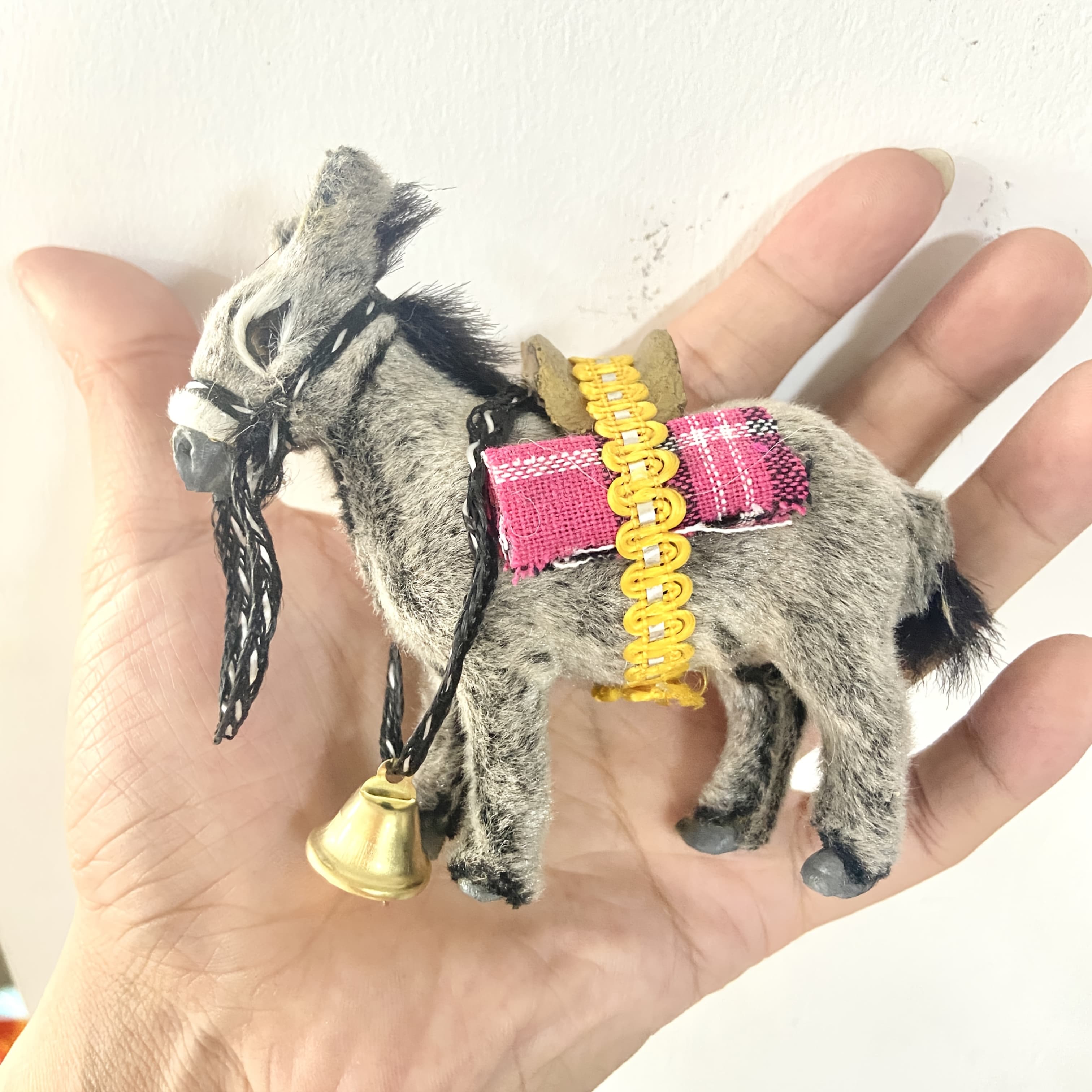 TEMU 1pc Hand-painted-look Miniature Donkey Statue - Felt Donkey Figurine With Harness & Bridle, Collectible Animal Model Suitable For Chinese New Year Decor, Birthday Gifts, Shelf Decoration For S &