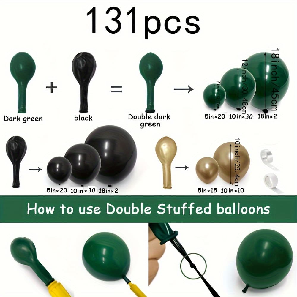 TEMU Black Green Garland Kit, 131pcs Dark Green Metallic Golden Balloons, Forest Green Arch Kit For Baby Shower Jungle Birthday Wedding Sport Soccer Football Retirement Graduation Party Decorations