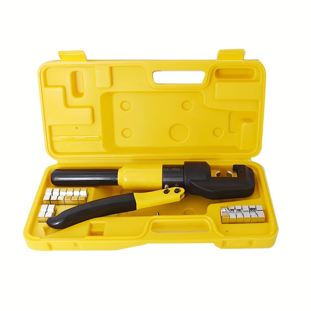 TEMU Hydraulic Crimping Tool Battery Cable Terminal Crimping Device, Yqk-70 Yellow Manual Crimping Tool Set With 6/ 4/ 10/ 16/ 25/ 35/ 50/ 70mm² Hex Crimping Dies, Plastic Tool Case