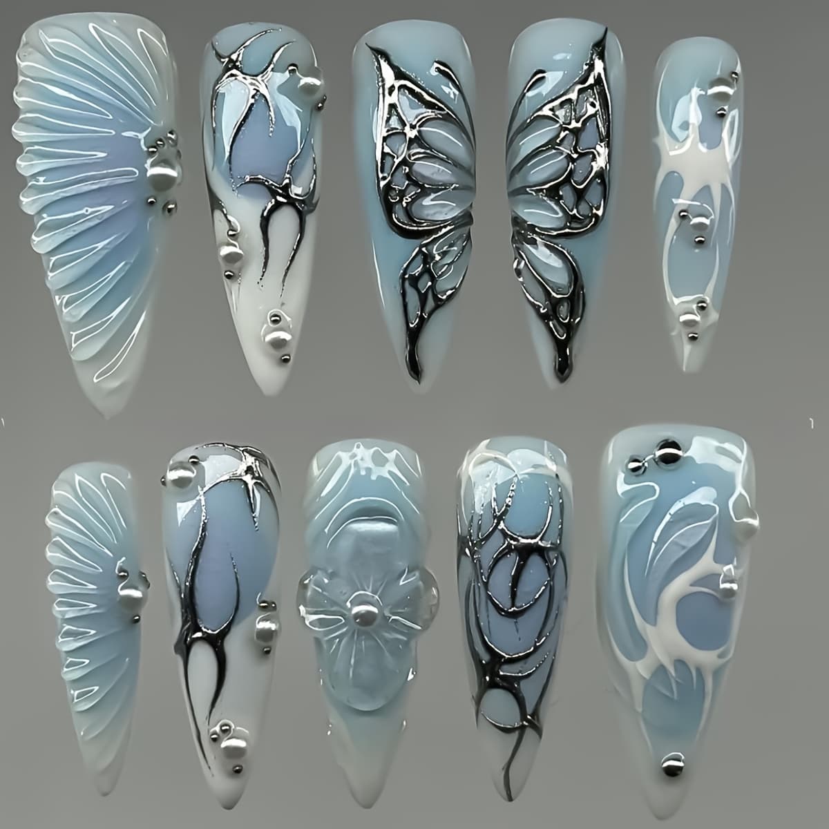 TEMU A Box Of 10 Traditional Handmade Nail And White Gradient Color Matching Fashionable And Elegant Pure Desire Pearl Suitable For And Daily Wear