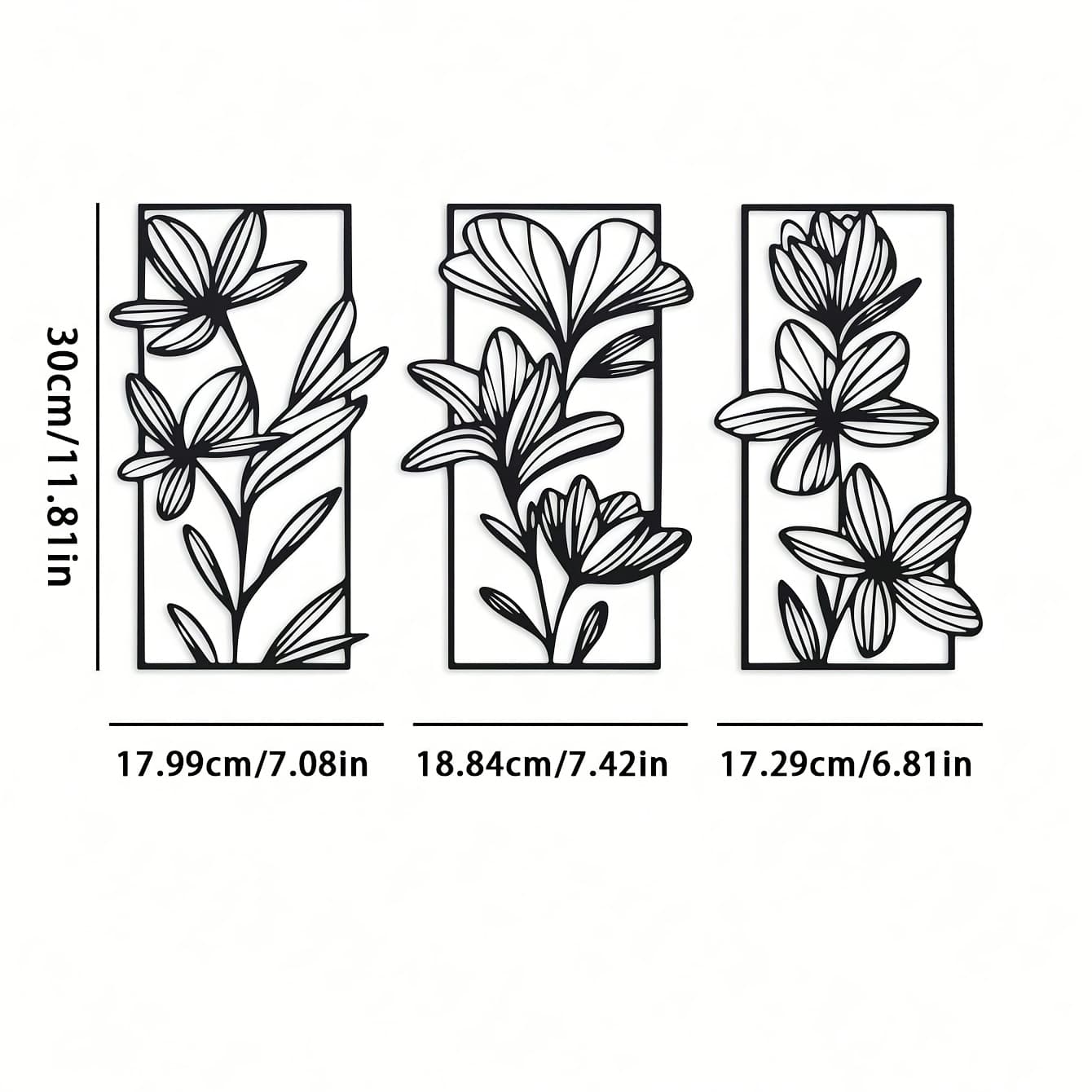TEMU 3pcs Metal Wall Decor - Vertical Botanical Plant Panel Suitable For Living Room, Bedroom, Office - Iron Indoor Hanging Décor, Installation (no Tools/electricity), Space-saving