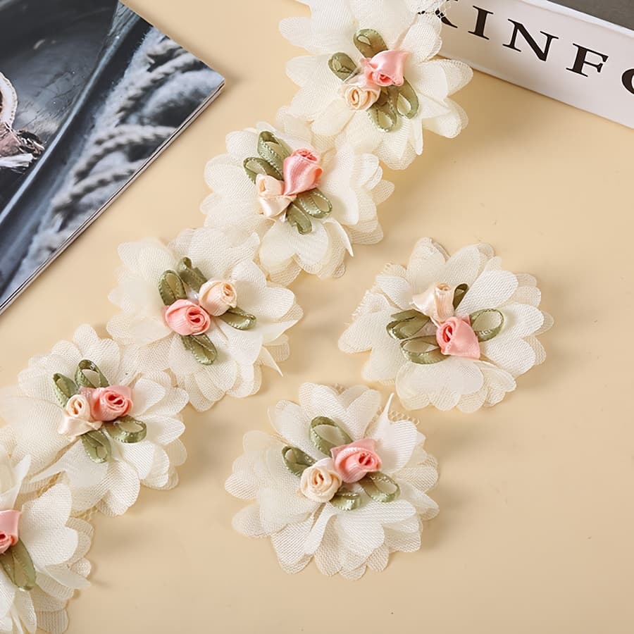 TEMU 10pcs 3d Organza Flower Beige Flower Cloth Patches Wedding Dress Decor Patches