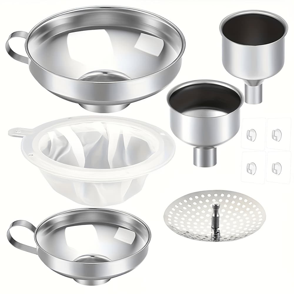 TEMU Stainless Steel Funnel Set Mason Jar Funnel Wide Mouth Canning Funnels Multi-functional Kitchen Funnel For Transferring Liquid, Oil, Jam, And Salad Dressing