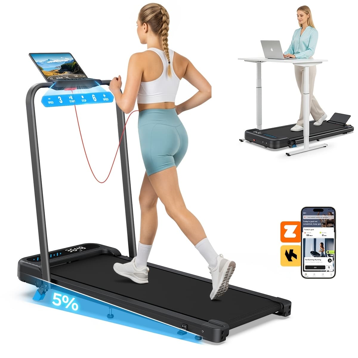 TEMU Folding Walking Pad Treadmill With Handle Bar, Walking Pad Treadmill For Home Small, 3.0 Quiet Walking Pad Treadmill With 320 Lbs Capacity, 0.6-6.2mph, Remote & Led Display, With / App