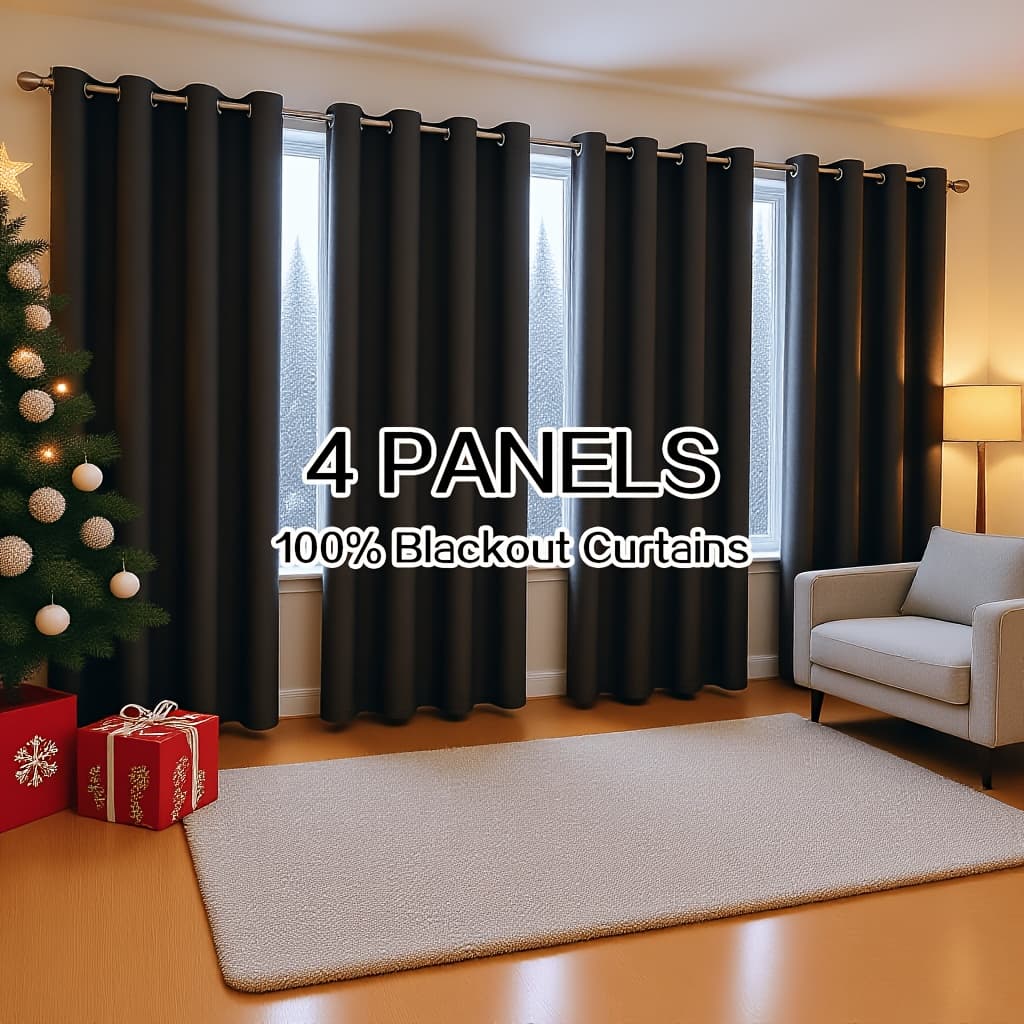TEMU 4pcs Heavy-duty Blackout Thermal Insulating Curtain Panels - Modern Room Darkening Drapes With Coated Lining, Rod Suitable For Bedroom, Living Room, Office - -season Window Treatments