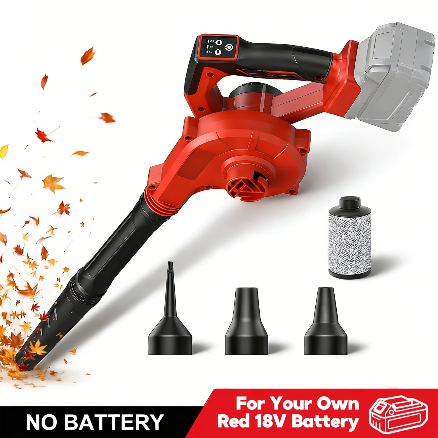 TEMU Portable Leaf Blower Vacuum, For 18v Red , Cordless 4 In 1 Turbo Blower Tool, 190 Mph Airflow, 600 Cfm, Settings, Extended Tube, For Patio Yard Cleaning//lawn Care, (no Battery Included)
