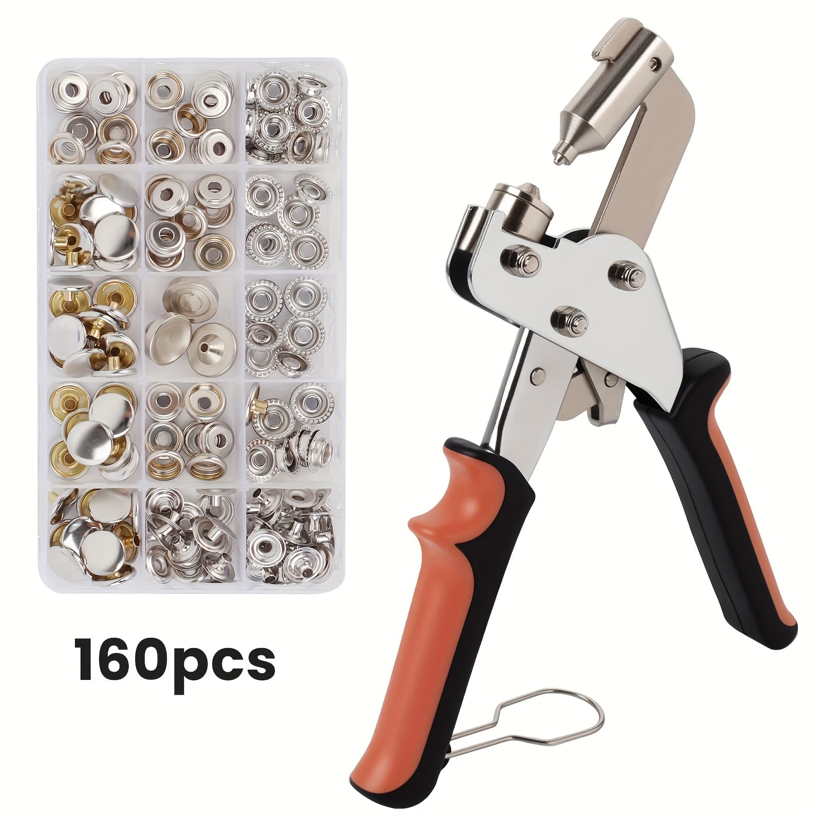 TEMU Snap Fastener Tool Set - Includes 160 Snap Fasteners And Durable Snap Pliers (with Integrated Hole Punch), Suitable For Leather, Fabric, Boat Covers, And Canvas Snap Replacements