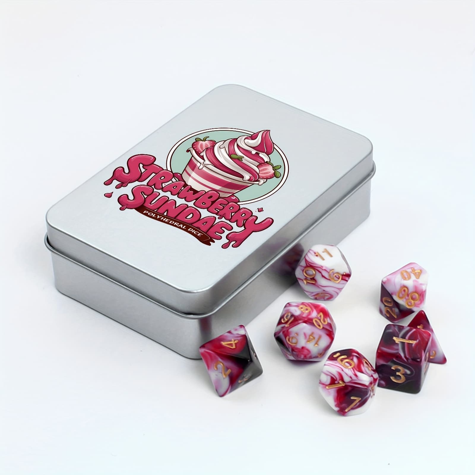 TEMU Color Polyhedral Dice Set, 7pcs Dice With Storage Tin Box, For Role Playing Game