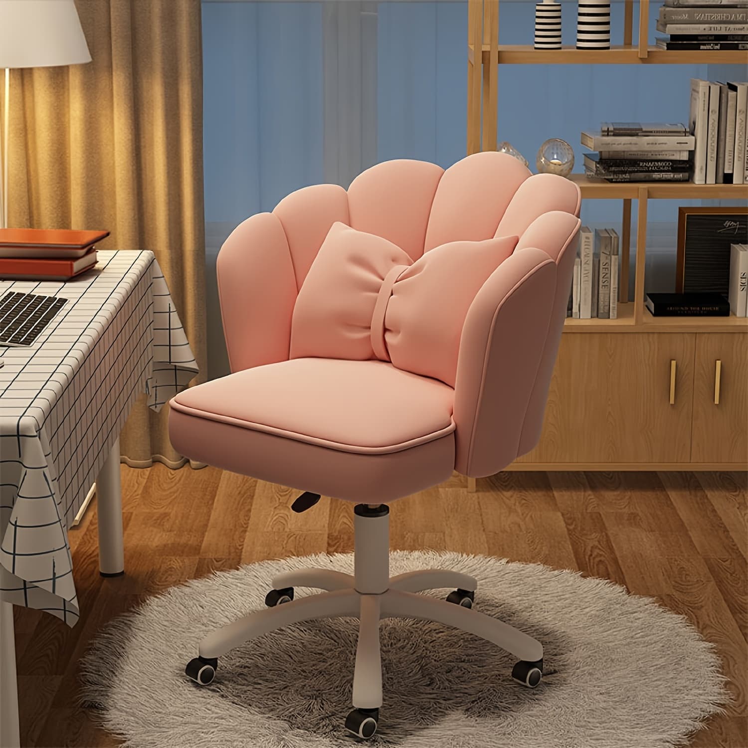 TEMU Adorable Petal-shaped Office Chair, Contemporary Fabric Chairs For Home, Adjustable Height Makeup And Computer Chairs