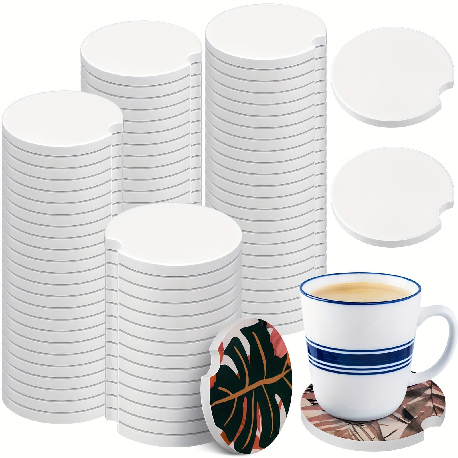 TEMU 50pcs Ceramic Car Cupholders With Sandstone Sublimation Blanks - Auto Cup Holders With Finger Notch For Easy Removal, Durable & Easy-clean Vehicle Drink Holders Suitable For, Trucks,, Motorcycles