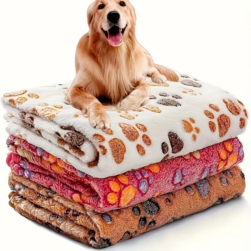 TEMU 1 Pack 3 Blankets Super Soft Fluffy Premium Fleece Pet Blanket Flannel Throw For Dog Puppy Cat Paw Brown/pink/white(free Pet Drying Towel Included)