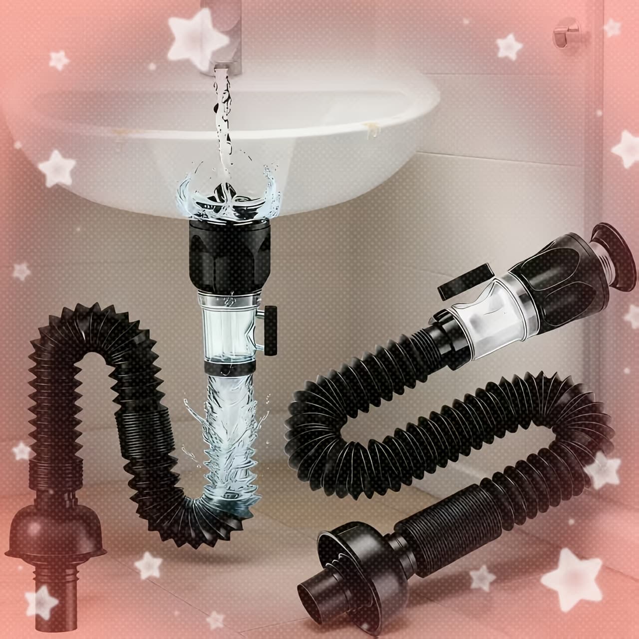 TEMU 1pc - Bathroom Sink Drain Pipe And Filter - Flexible Space-saving Design, Installation, , With Hair And Filter, Suitable For Home Kitchen And Bathroom Decorative Accessories, Suitable For Rv Use