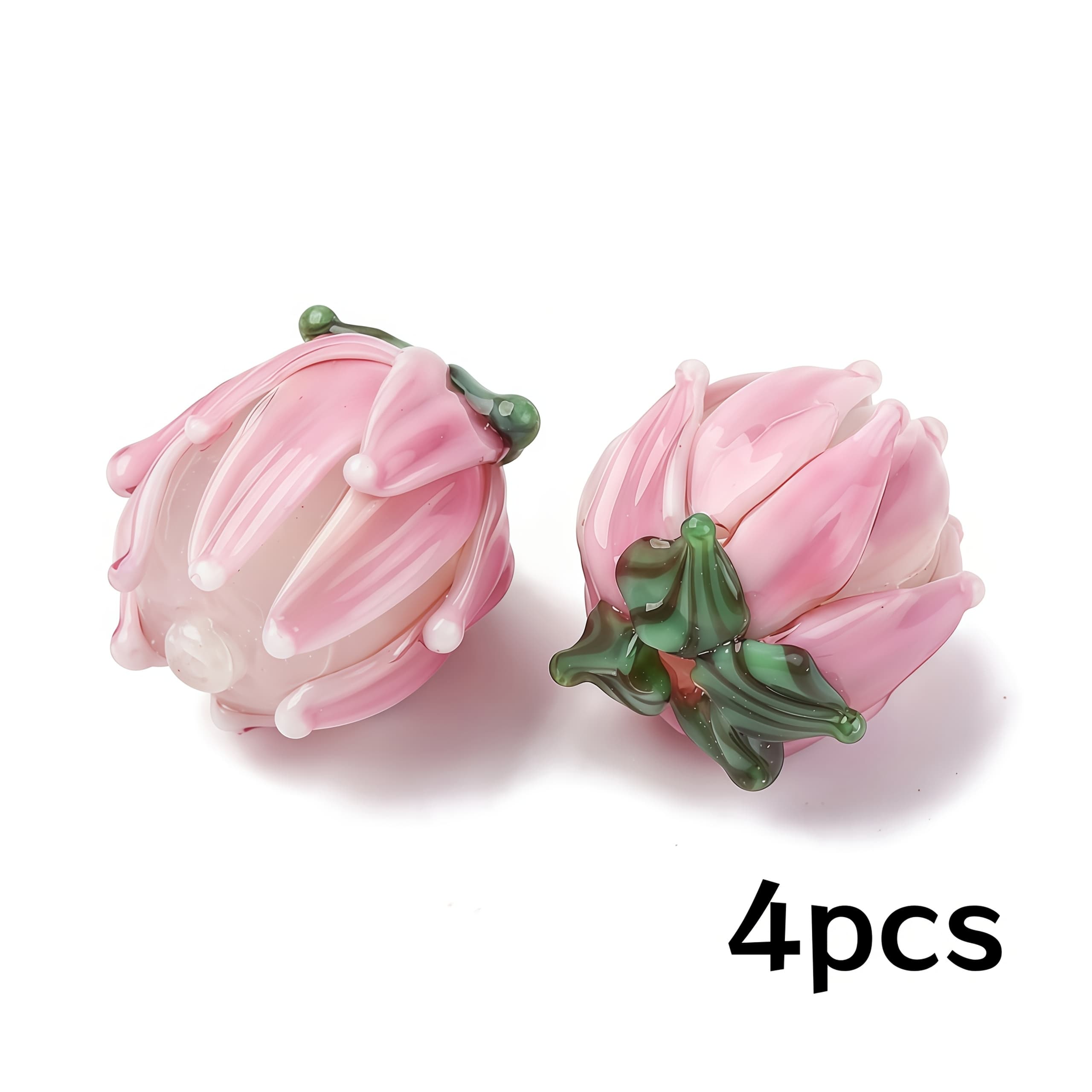 TEMU 4pcs Of 3d Petal-textured And Leaf Bud Beads, Translucent Pink-white Gradient Color, Suitable For Diy Bracelet And Necklace Decorative Beads