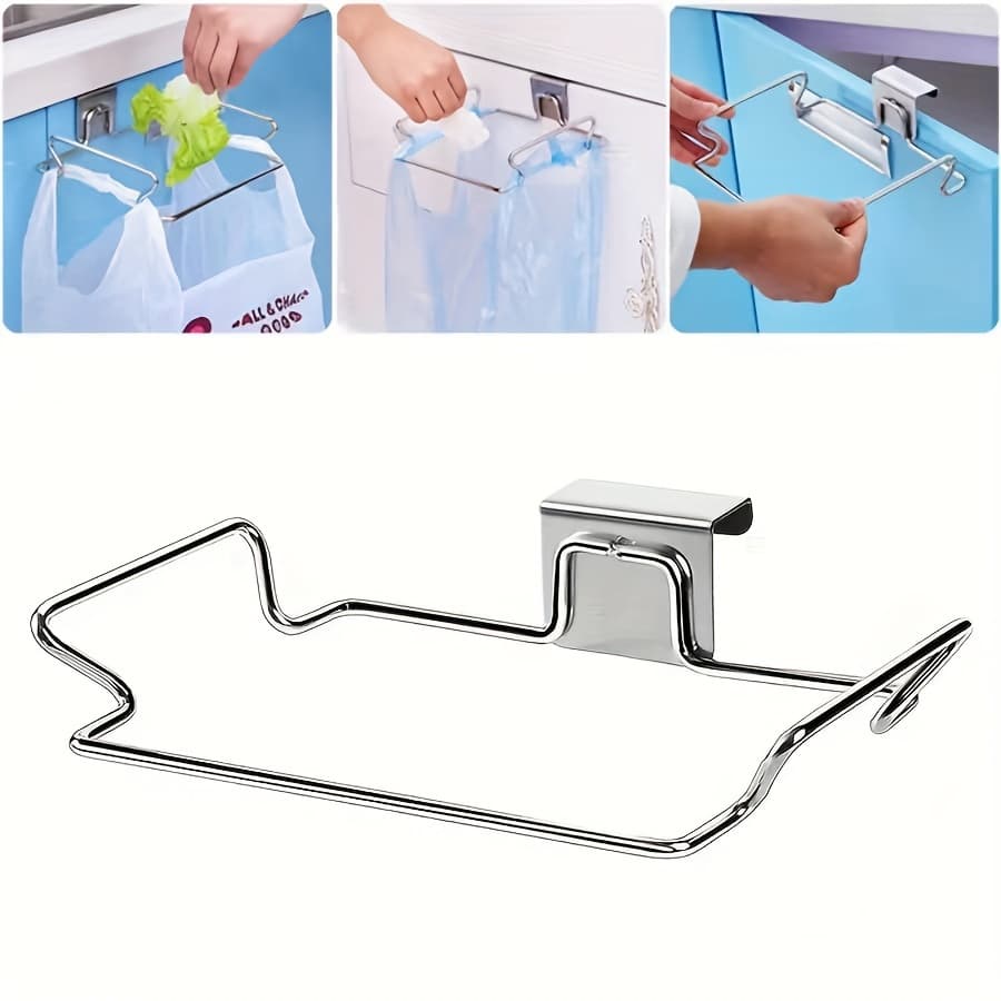 TEMU 1pc Stainless Steel Bag Holder Organizer, Cabinet Door Hanging Plastic Bag Storage Rack, Multifunctional No-drill Bag Shelf For Kitchen