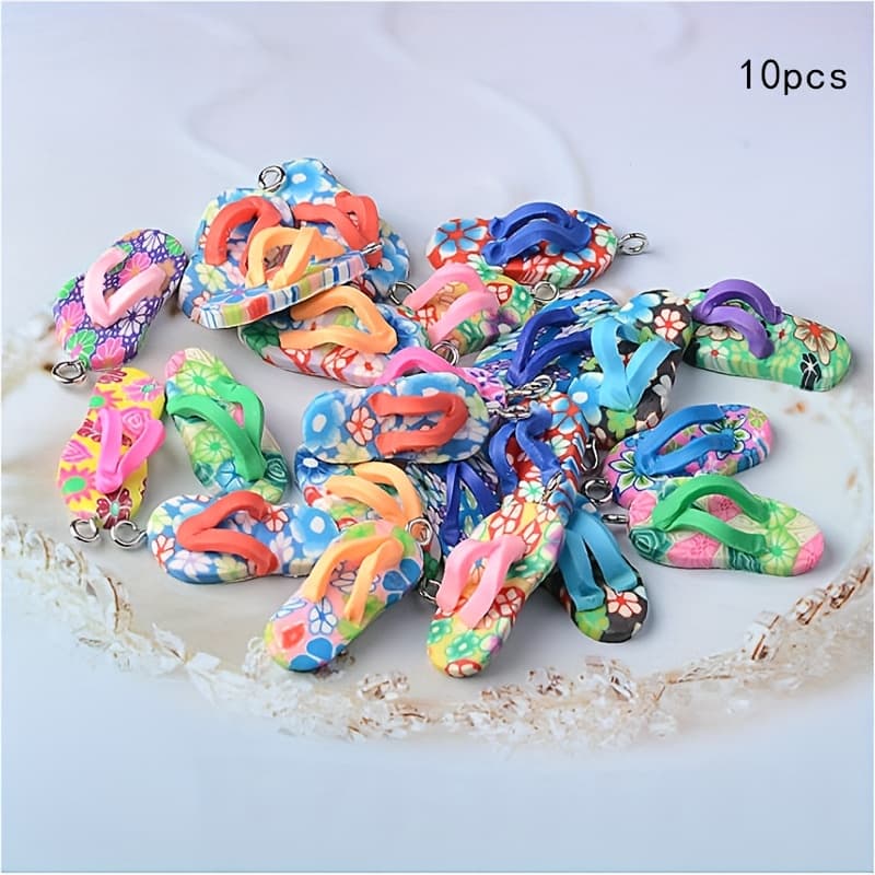 TEMU A Pack Of 10 Cute Three-dimensional Realistic Polymer Clay Slipper-shaped Pendants For Diy Handmade Bracelets, Earrings, Bag Charms, Bead Jewelry, Keychains, And Accessories