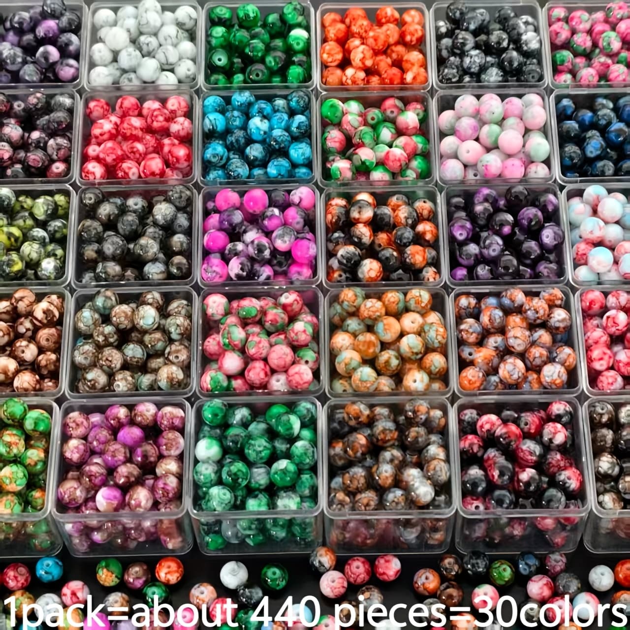 TEMU 440pcs 8mm 30 Vibrant Christmas Color Beads - Glass Crackle Beads Decorative Bead Kit, Gradient Round Beads, Suitable For Diy Bracelet Necklace Accessories Party Gift Beading Jewelry
