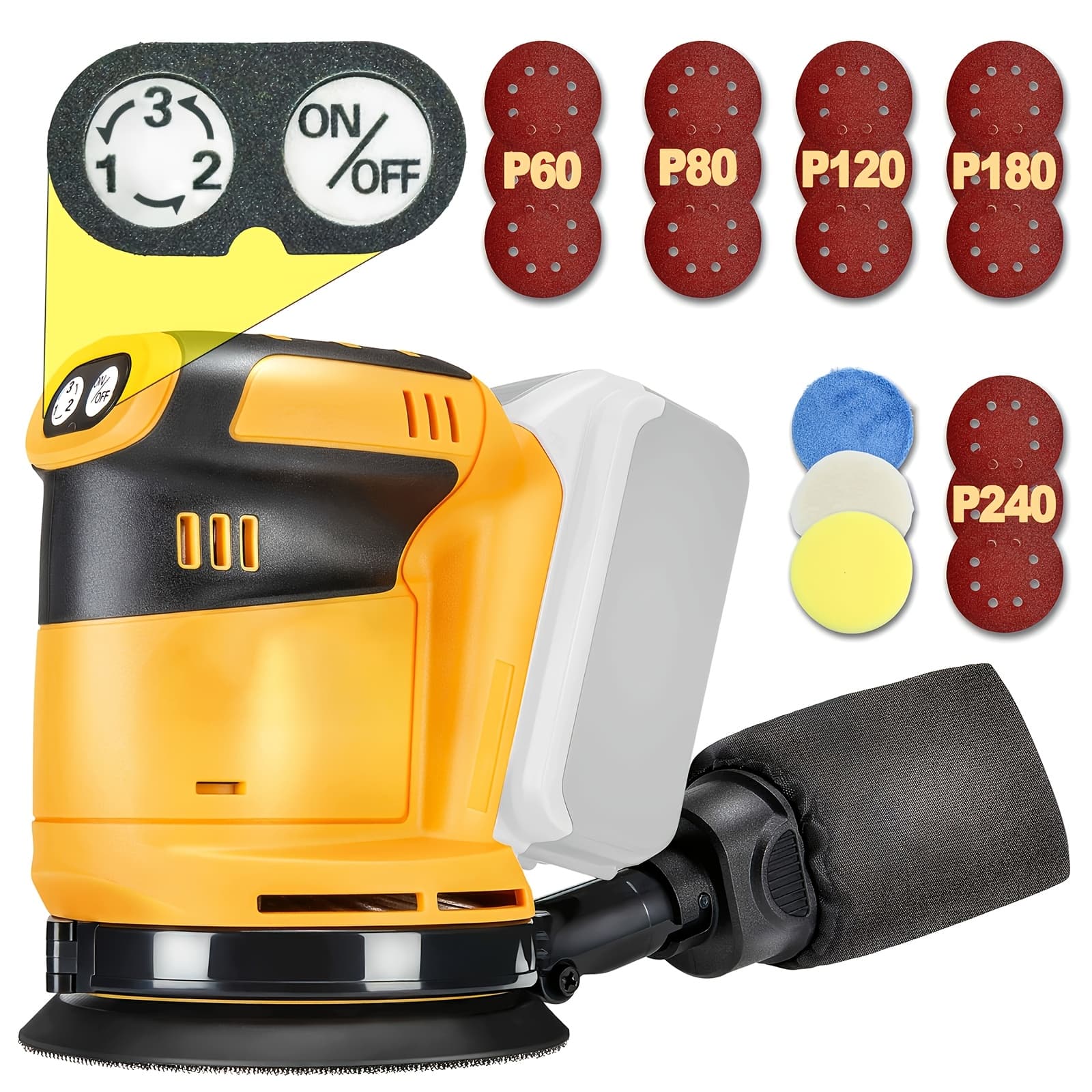 TEMU Compatible For Dewlt 20v Battery Cordless Brushless Motor Random Orbital Sander With Dust Collection For Sanding Polishing Tool Only Included 20 Sandpaper Sheets 3 Polishing Sponges