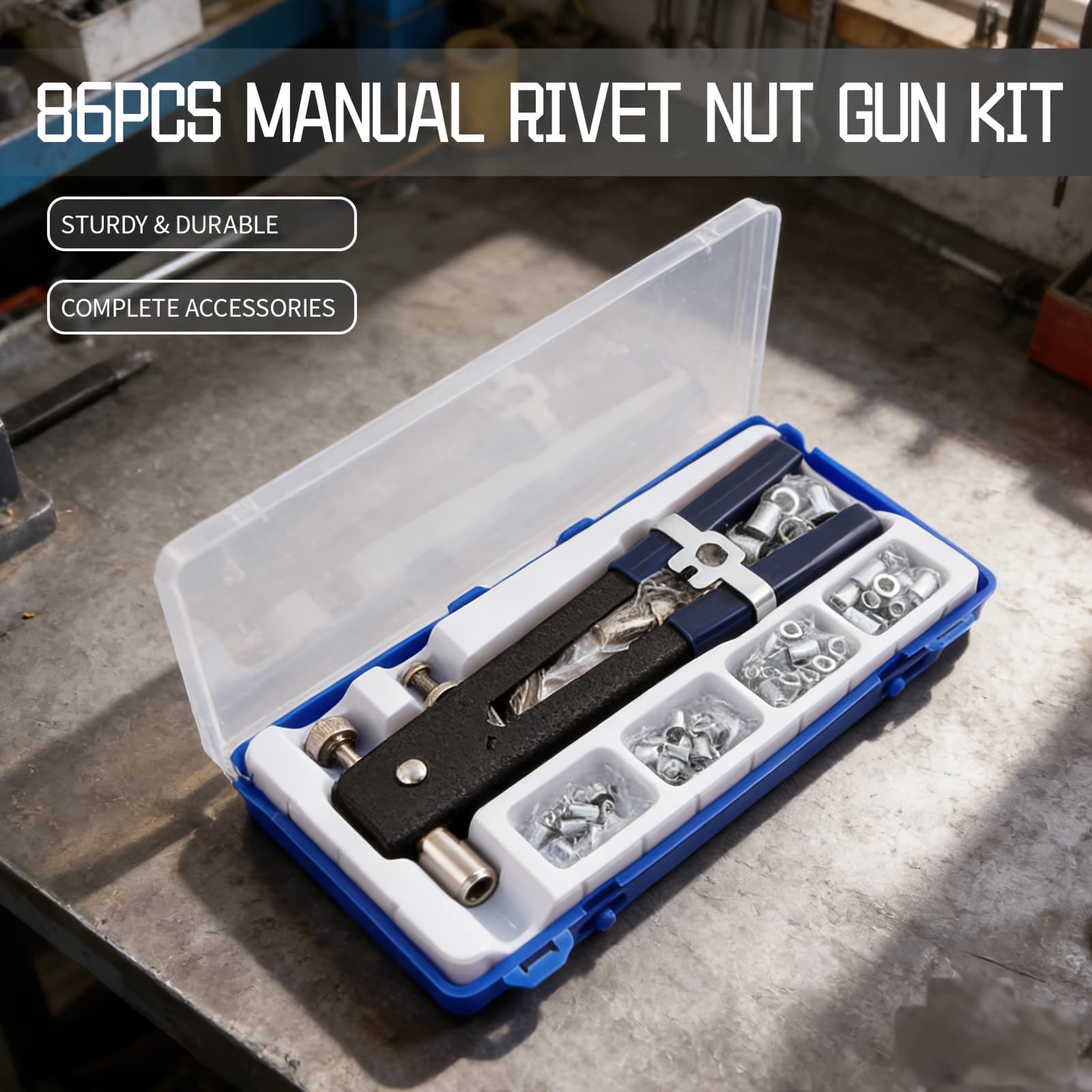 TEMU 86pcs Manual Puller Set, Including Pull Gun, Nut Gun, And Rivet