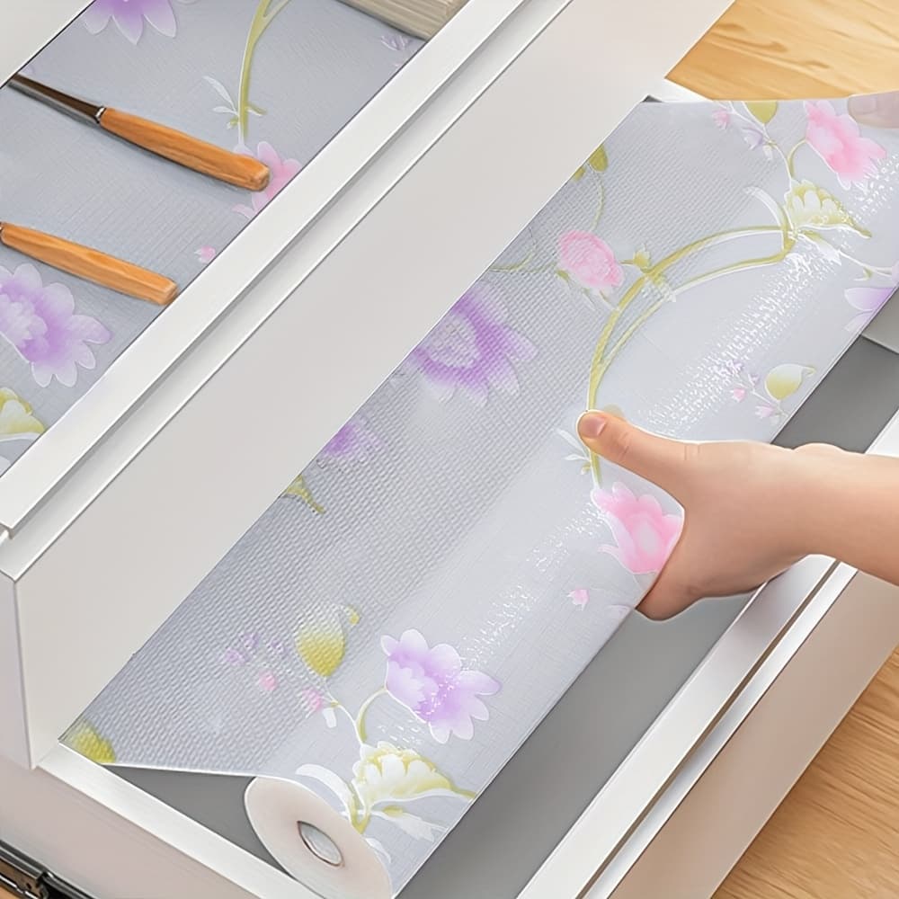 TEMU 1 Pack Floral Shelf Liner Non-slip Waterproof Oil-proof Drawer Mat, Multipurpose Kitchen Cabinet Liner, Table Placemats