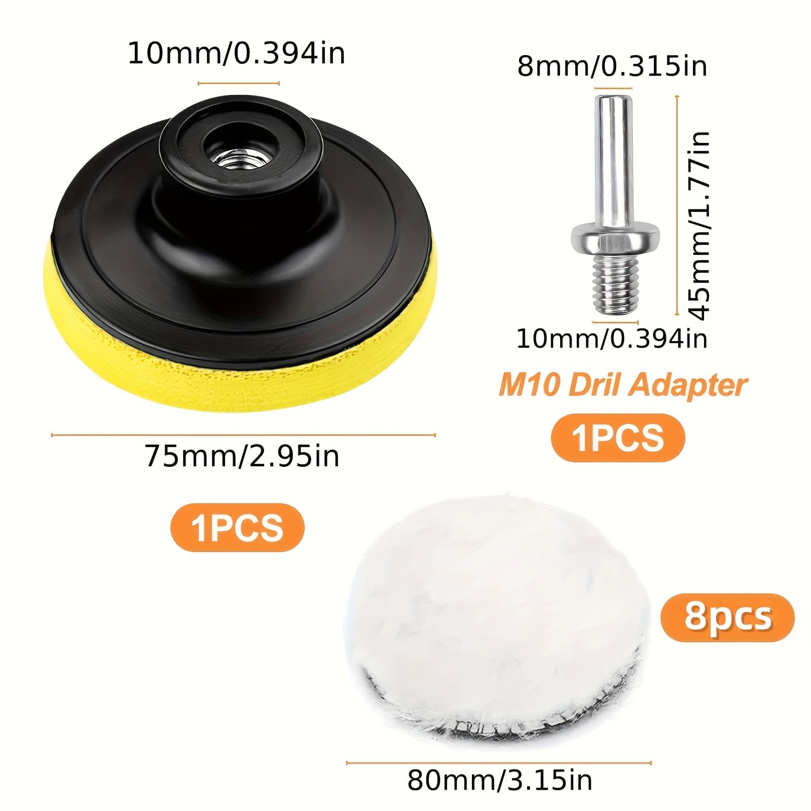 TEMU 10pcs Car Polishing Tool Set, Including Buffing, Polishing And Waxing Pads, With M10 Adapter, Other Textile Materials, Power Tool Additions, Car Supplies, Car Polishing Kit