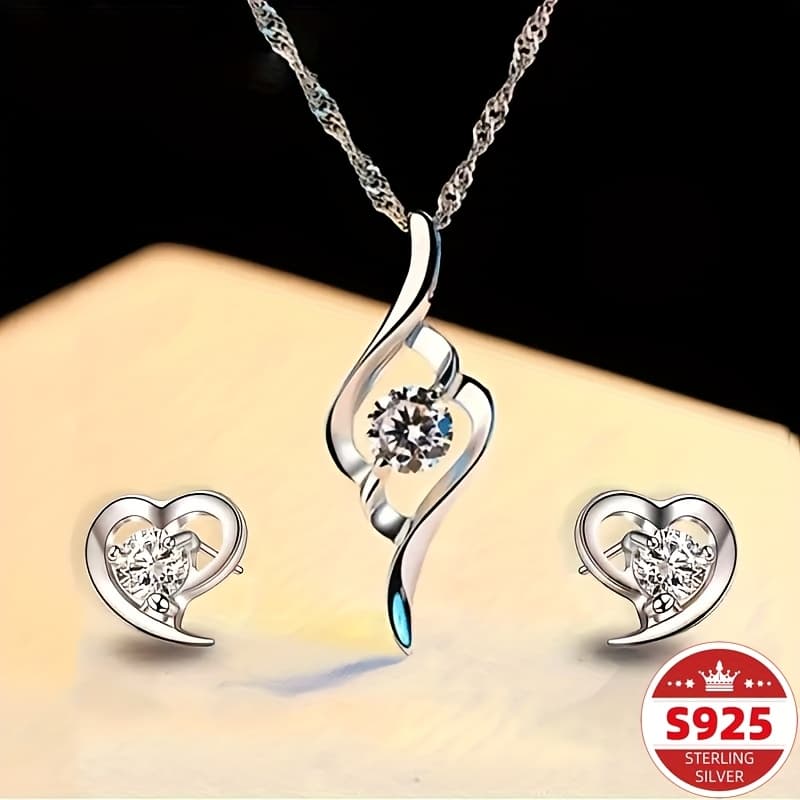 TEMU The Unique S925 Sterling Set Of Jewelry Earrings And Necklaces Is A Women's Party Theme Accessory And A Holiday Gift