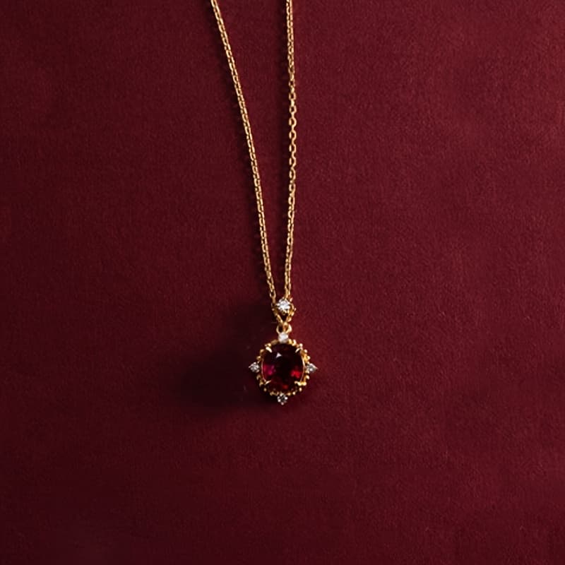 TEMU 1pc European And American 18k Gold-plated Ruby Necklace, Light Luxury Vintage Versatile Elegant Pomegranate Red Synthetic Zirconia Choker For Women