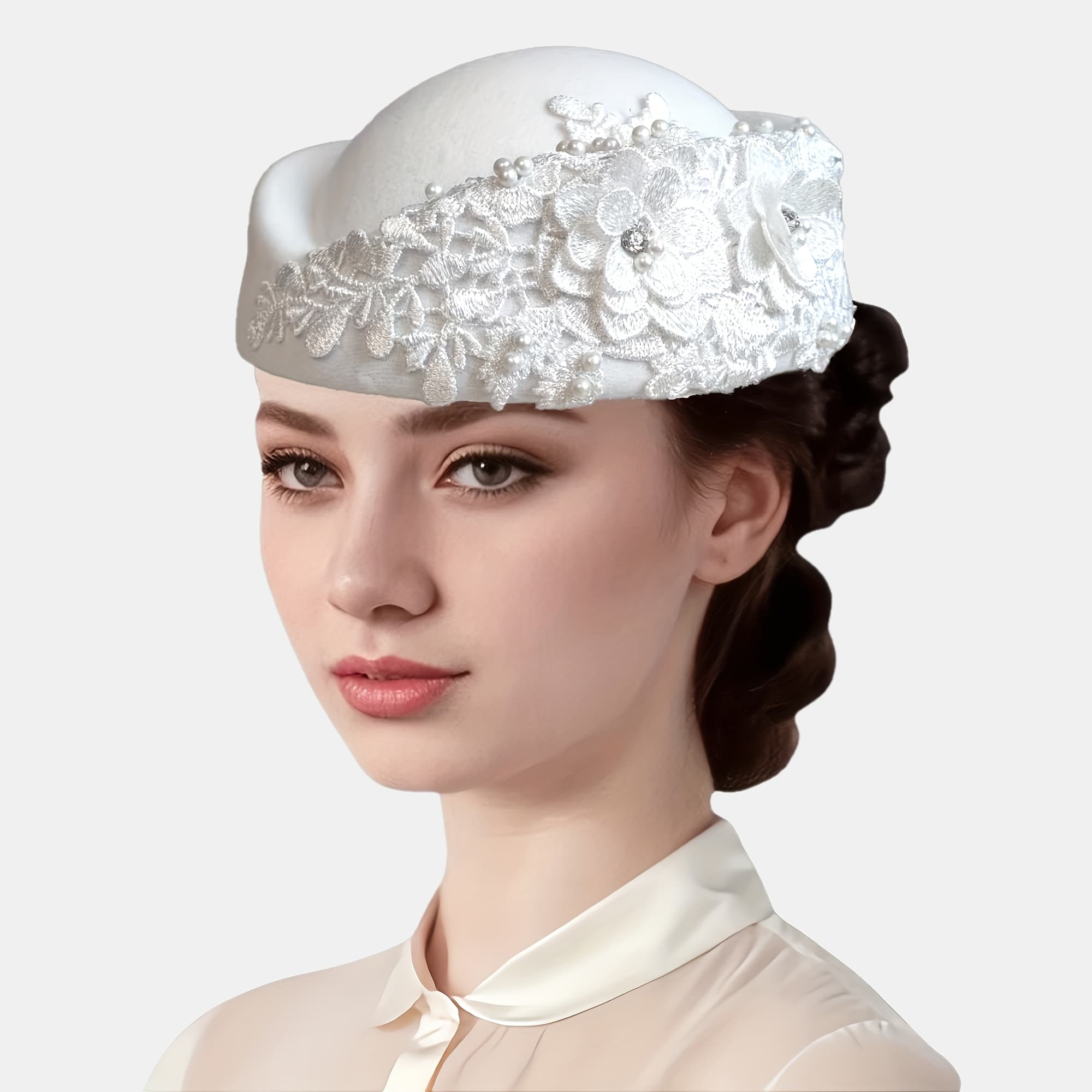 TEMU 1pc Vintage British Felt Beret Hat With Embroidered Patch - Lightweight Felt Suitable For Church, Parties, Weddings, Social Events, Non-stretchable Pull-string Closure, Random Embroidery