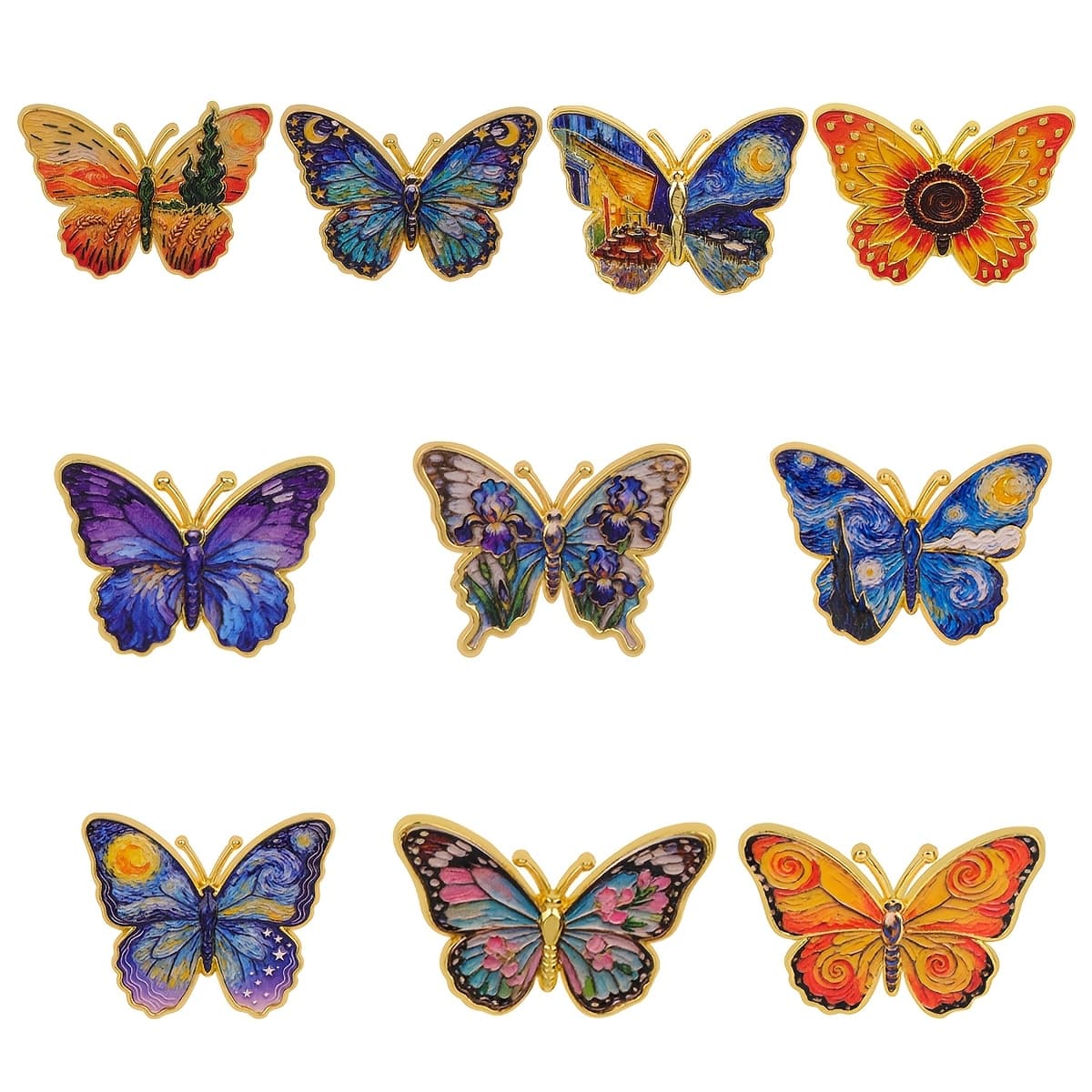 TEMU 10pcs/set Butterflies Van 's 'starry Night' &'sunflowers' Etc Cartoon Lapel Pins Enamel Pin For Backpacks Briefcase Badges Brooch For Clothes Accessories Fashion Gifts