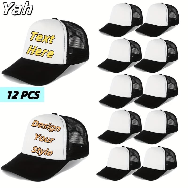 TEMU 12-pack Polyester Mesh Breathable Adjustable Caps | Sports Style Golf Dad Hats | Multicolor Sun Protection Outdoor Summer Caps With Cooling Sweatband | Bulk Wholesale Blank