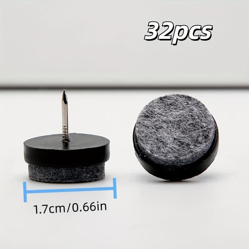 TEMU 32pcs Furniture Felt Pads Round Heavy Duty Nail-in Slider Glide Pads Floor Protectors For Wooden Furniture Chair Table Leg Feet (0.66"/17mm Diameter, Black)