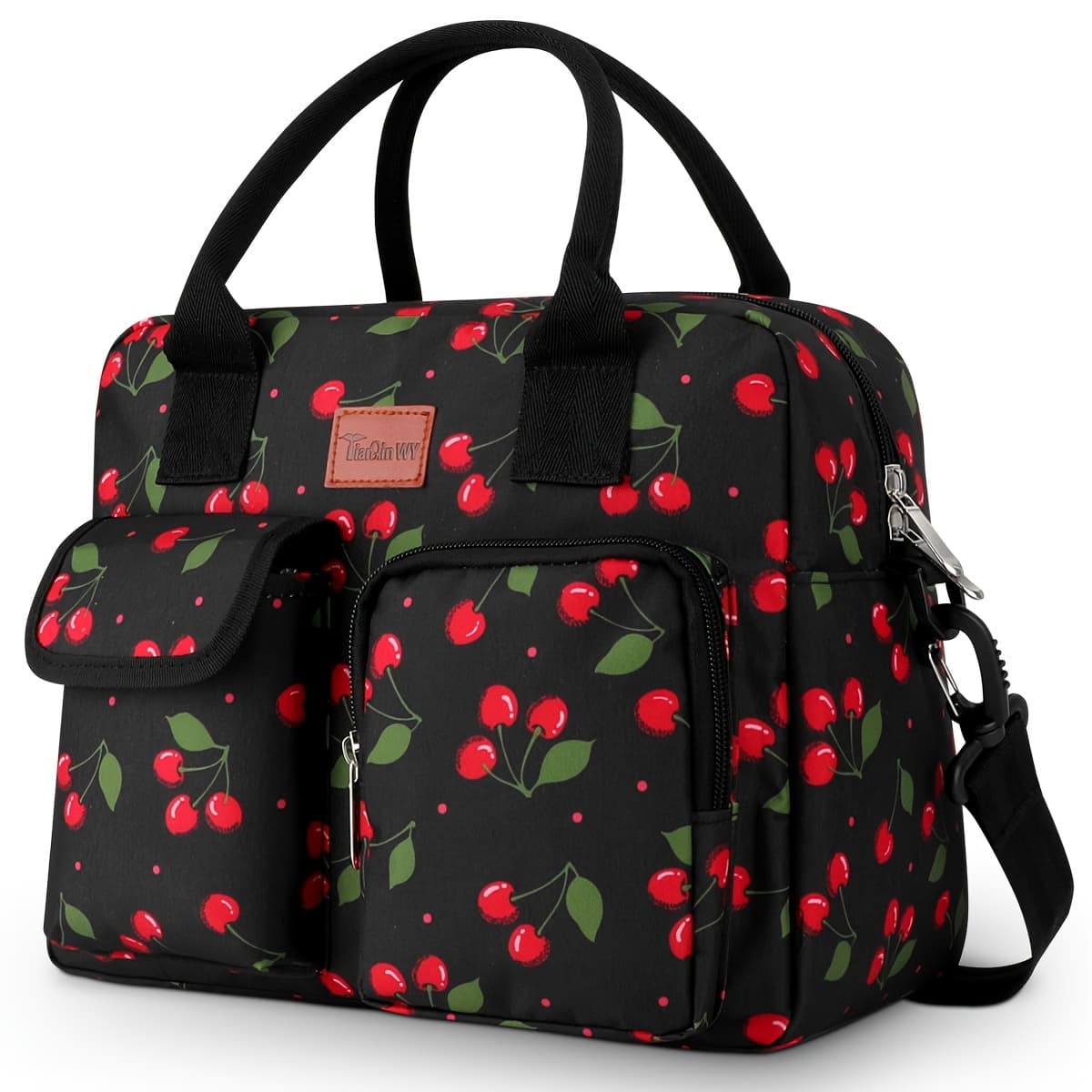 TEMU Wy Large Floral Insulated Backpack - Black Oxford Cloth, Non, Ideal For Camping & Outdoor Use, Camping Gear | Floral Pattern Backpack | Durable Handle Bag, Camping Backpacks