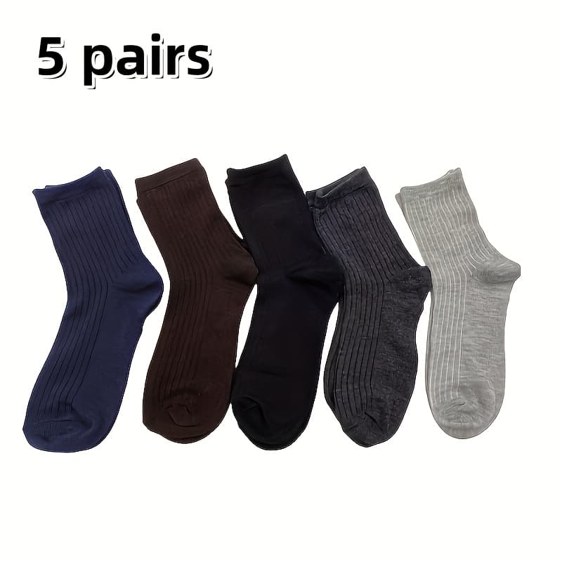 TEMU 5-pack Men' Color Mid-calf Socks - Breathable And Moisture-wicking, Suitable For All , Perfect For Business And Sports Wear
